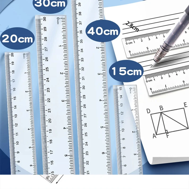 15/20/30cm 투명 플라스틱 자, 파란색 직선 자, 귀여운 학생용 학교 사무용품