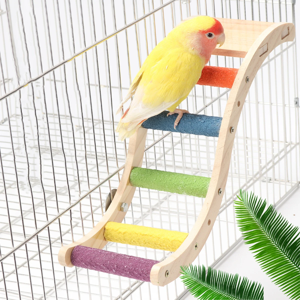 Stapsgewijze houten klimladder - Klimladder voor papegaaien, rustplatform voor vogelzitstokken, kauwbaar vogelspeelgoed - hoogwaardig product
