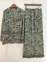 L*P Mulberry Silk Reversible Printed Long Sleeve Shirt + Elastic Waist Straight Casual Trousers 2 Piece Set Women Clothing 1