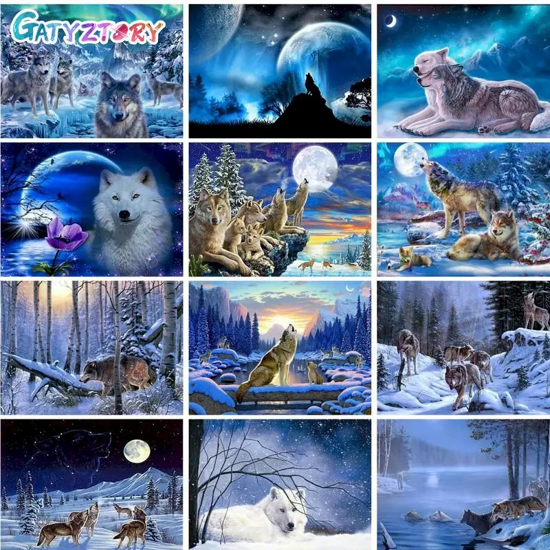 

GATYZTORY Modern Painting By Numbers Wolves Animals Picture Drawing For Adults Coloring By Numbers Scenery On Canvas 40x50cm