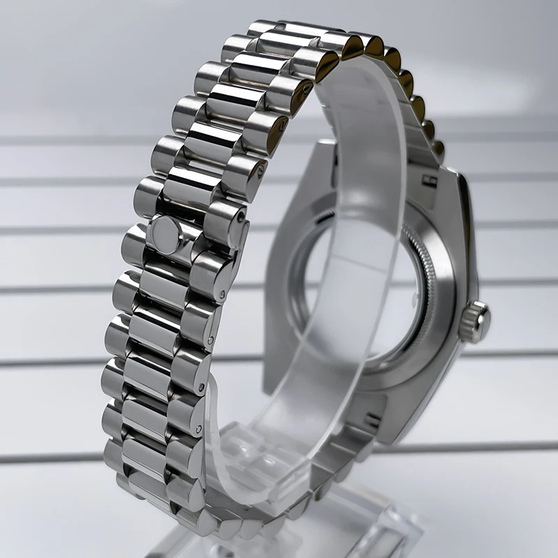 Watch Case 39mm NH35 Stainless Steel President Bracelet Sapphire Glass For Seik Mod Parts Fit NH35 NH36 Movement