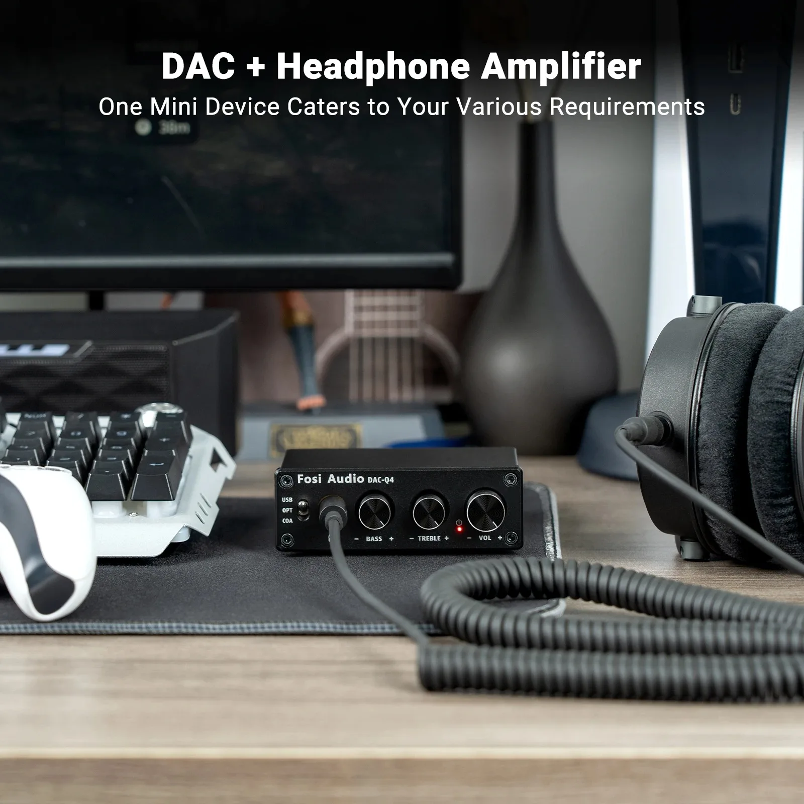 USB Game Sound Audio Headphone DAC AMP Amplifier Converter Adapter for Fosi Audio Q4 Home Desktop Speakers