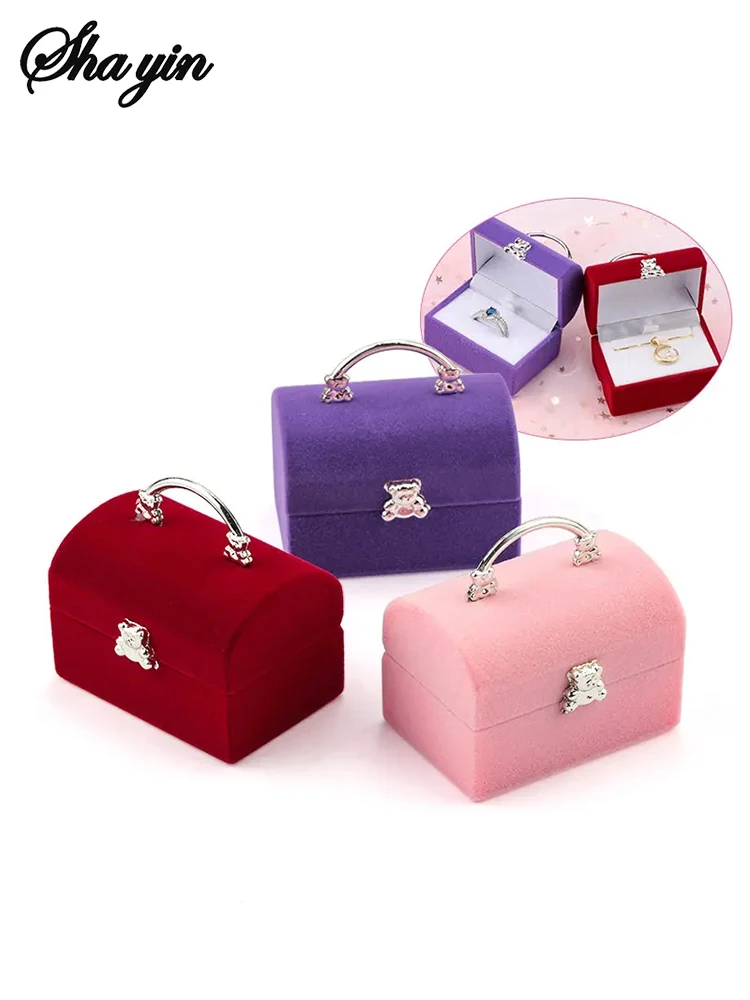 1 Piece Small Jewelry Box Velvet wedding Ring box Necklace Display Box Cute Bear Gift box Container Case for Jewelry Packaging