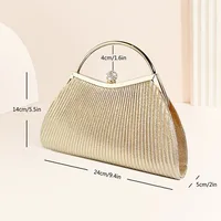 Pleated Evening Handbag Women Top Handle Glitter Day Clutch Ladies Wedding Dinner Dressed Clip Bag Diamond Party Purse Gold - Image 3