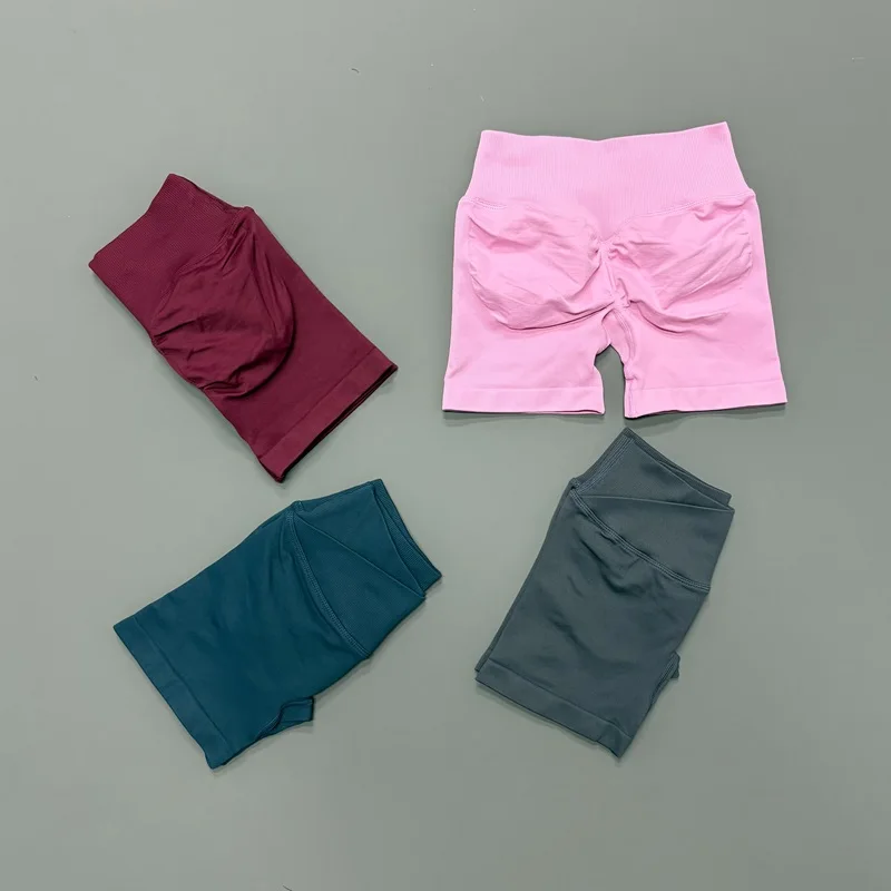 여성용 비전 쇼츠 4.5인치 요가 심리스 크로스오버 허리짐 요가 스트레치 레깅스 피트니스 러닝 운동 사이클링 스포츠 타이츠