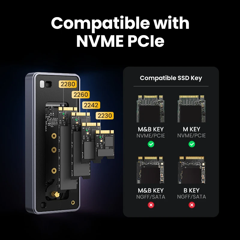 UGREEN 40Gbps NVMe SSD 케이스 SSD 인클로저 M.2-M.2 NVME PCIE용 USB4.0 어댑터 내장 냉각 조끼 알루미늄 케이스