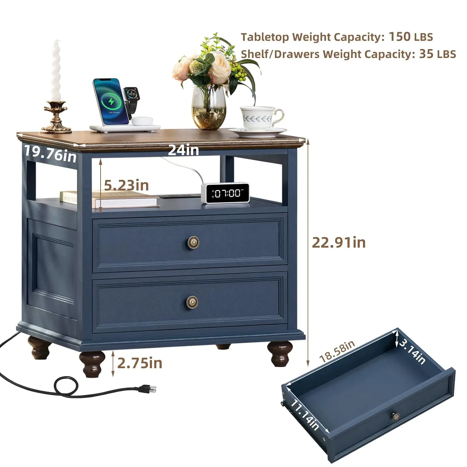 2 Drawer Nightstand with Charging Station 2