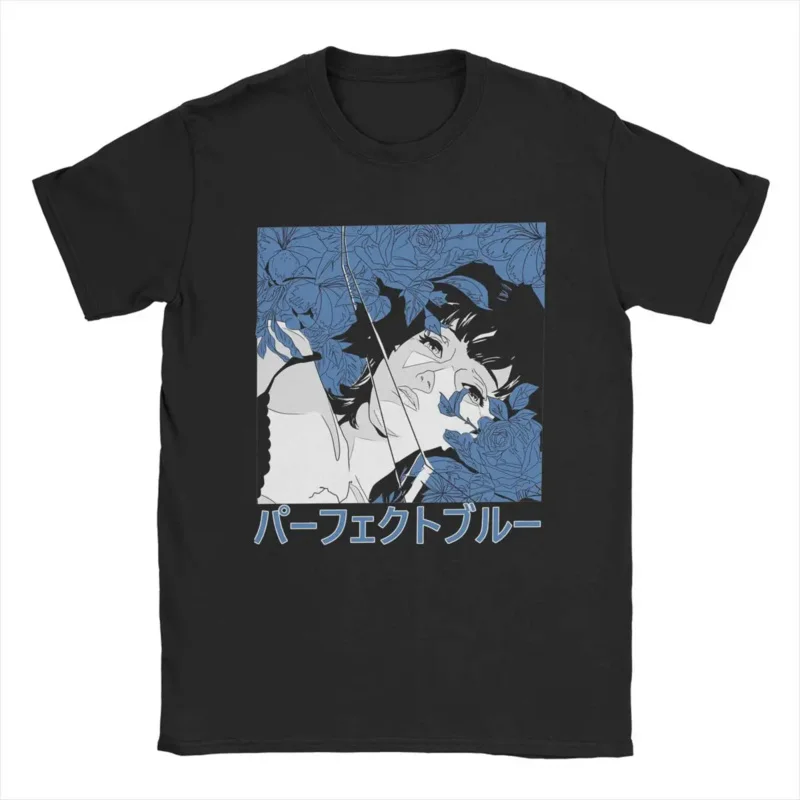 

Men T-shirt perfect blue casual cotton tee shirt short sleeve anime T shirts round collar tops plus size