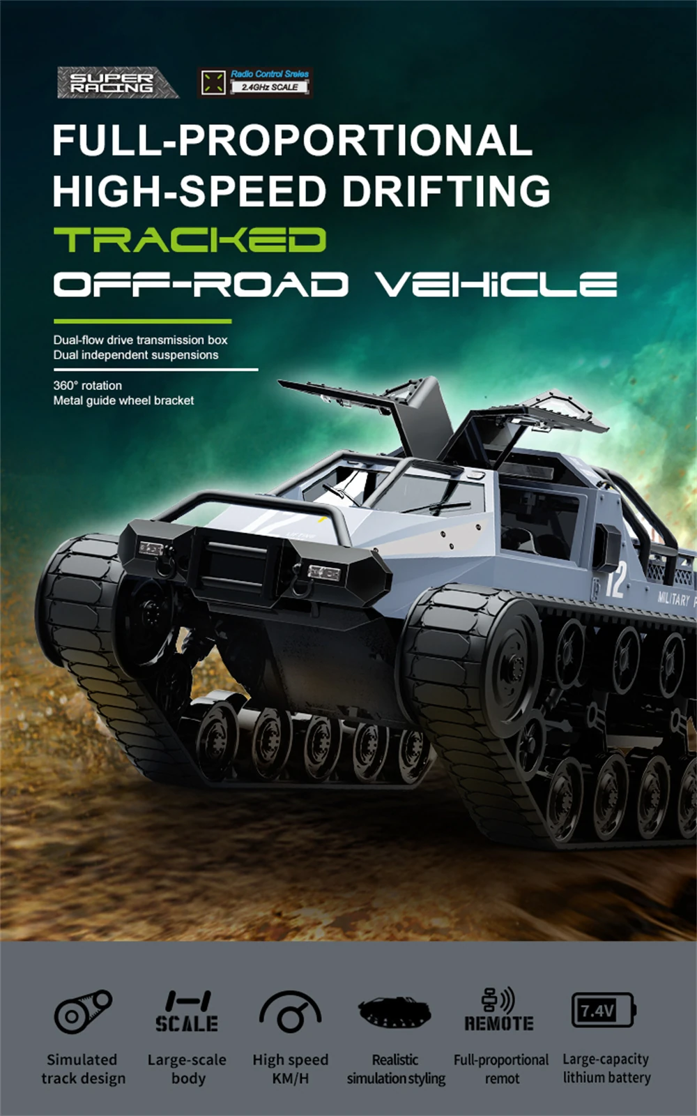 JJRC C8812 MAX RTR 2.4G RC Car Tank High Speed Drift Track Off