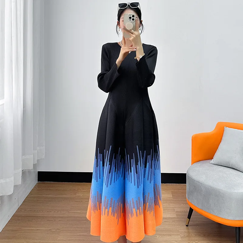 

Miyake Pleated Skirt Women's 2024 Summer High-end Fashion Flower Print Dress Women's High-end Female Niche A-line Long Skirt