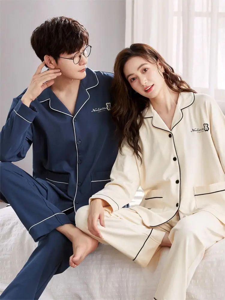 Couple Pajamas Set Couple Matching Clothing Home Warm Sleepwear Winter Men  Pijama Woman Knit Two Piece Christmas Family Satin