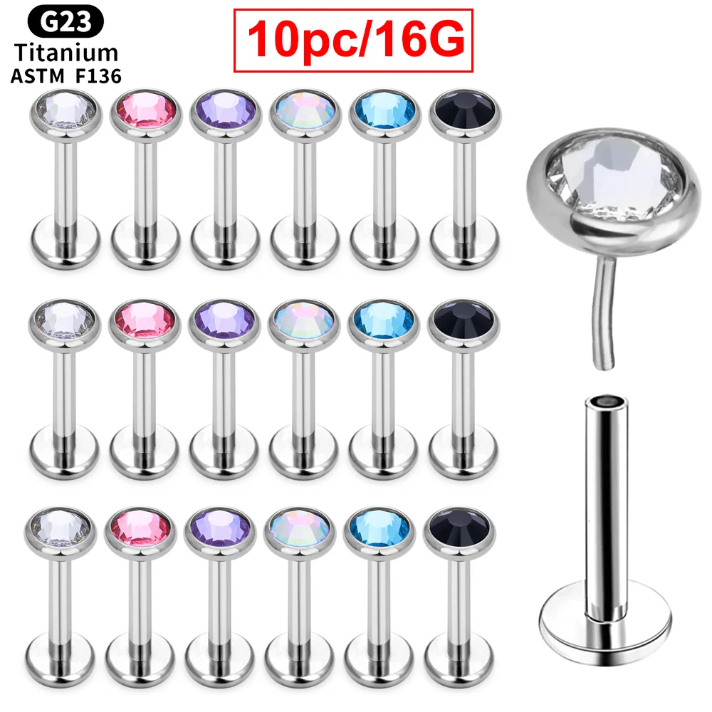 

10pcs ASTM F136 Titanium Push in Ear Studs Lip Labret CZ Ear Tragus Cartilage Conch Helix Daith Stud Piercing For Women Jewelry