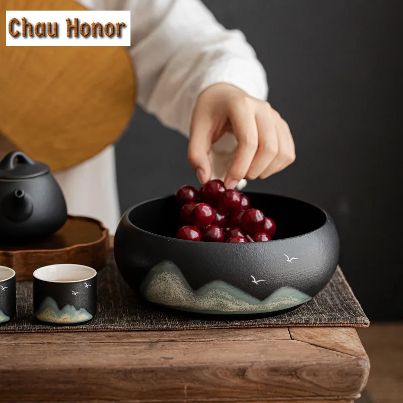 1350ml Distant Hills Ceramic Large Tea Washing Basin Household Ceramic Tea Cup Tea Residue Wash Bowl Tank Jian Shui Tea Ceremony