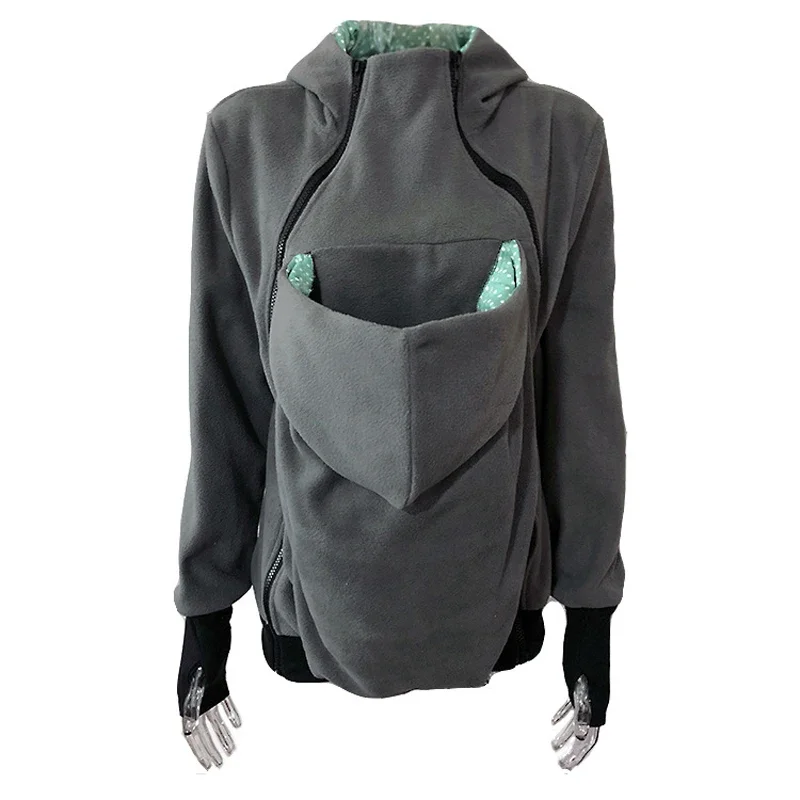 3-in-1 Kangaroo Mom's Coats Multi functional Hooded Solid Warm Jackets Postpartum Mom Outdoor Baby Strap Breastfeeding Sweater