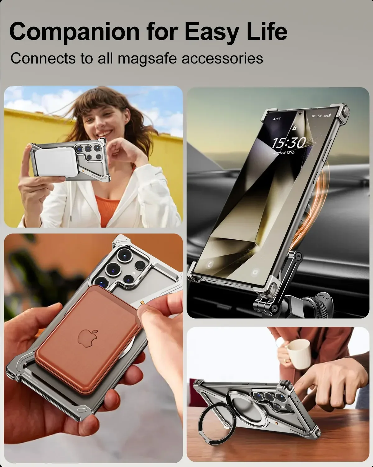 Eary Z Shape for Samsung Galaxy S24 Ultra Case Minimalist 360° Rotation Kickstand Aluminum Metal Frameless Design Bumper Case