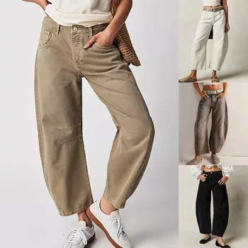 2025 New Cropped Pants Women Y2k Barrel Jeans Streetwear Ladies Denim Trousers Korean Fashion Loose Baggy Jeans джинсы женский 1