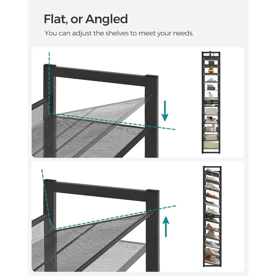 Shoe Rack 12Tier Shoe Organizer Metal Shoe Storage for Garage Entryway Set of 2 6Tier Stackable Shoe Shelf with Adjustable Flat