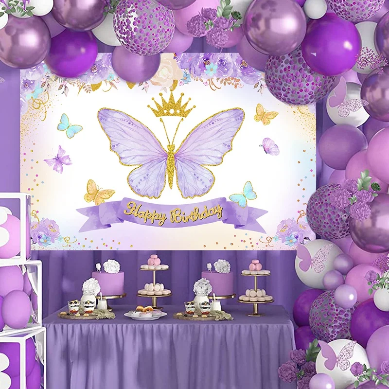 Pink Butterfly Birthday Decorations Tableware Backdrop 1st Birthday