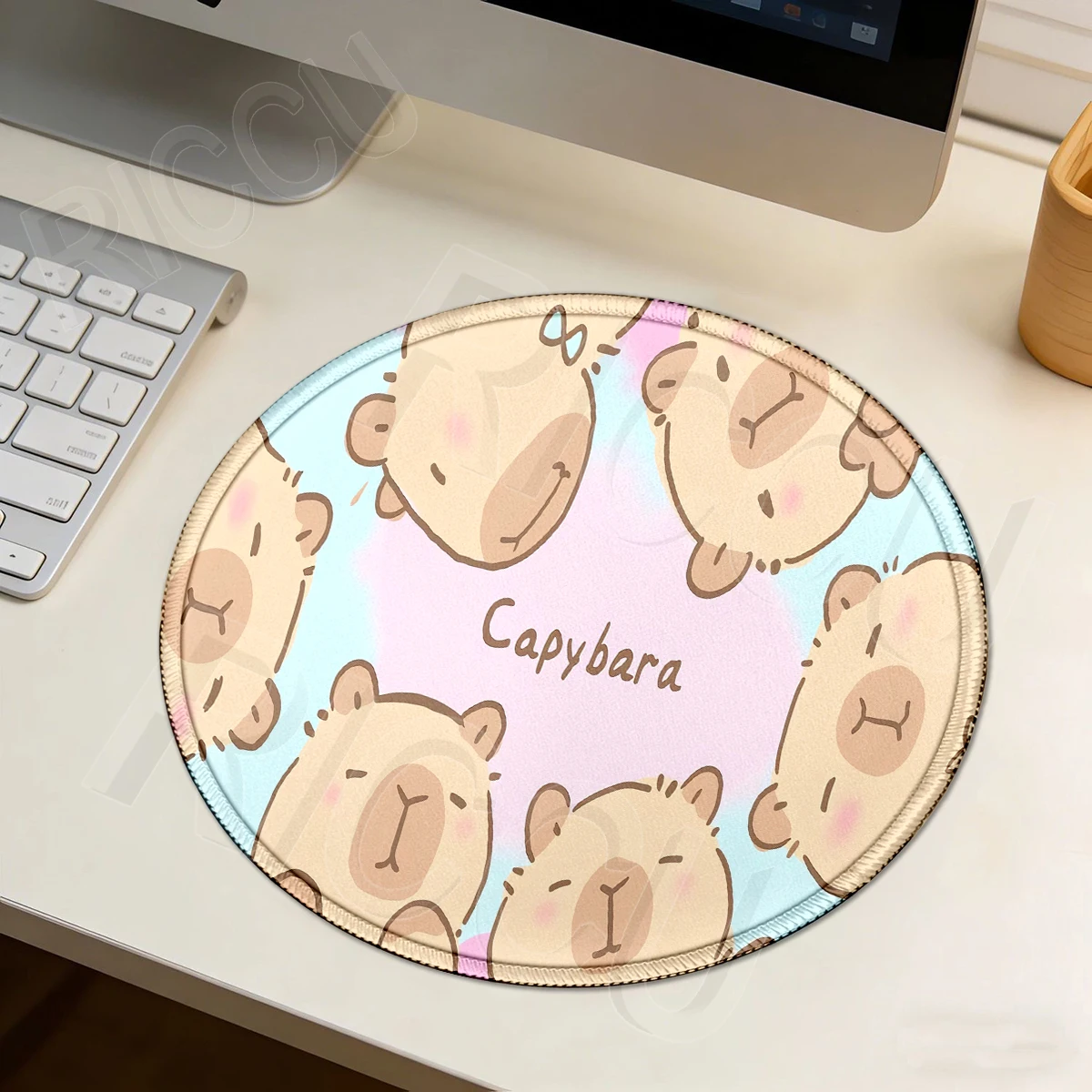 Capybara Cartoon Anti-Slip Round Mousepad - Home Office & Gaming Desk Accessory