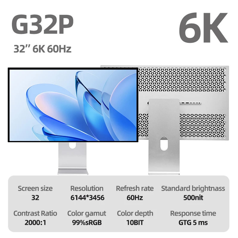 KUYCON G32P 32인치 6K 60Hz 사무용 모니터 사진 디자인용 레티나 디스플레이 스탠드 없는 수직 화면 게이밍 모니터