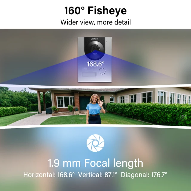 Dahua 2-Wire PoE Video Intercom VTO2202F-P-S3 2MP IP 160° Fisheye Doorbell Camera Support Surface & Flush Mount IP65 IK07 H.265 3