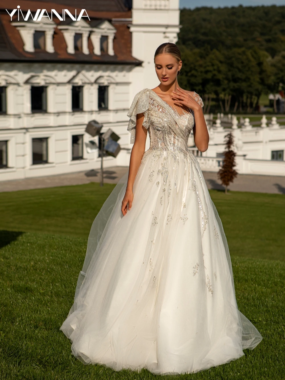 

Простое свадебное платье с круглым вырезом и открытой спиной, блестящее платье с бусинами для невесты, 2024, изящное ТРАПЕЦИЕВИДНОЕ длинное свадебное платье, платье для невесты