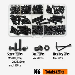 High - Strength Black Socket Button Head Screw Kit with Nuts and Washers - 10.9 Grade (Round  M6)