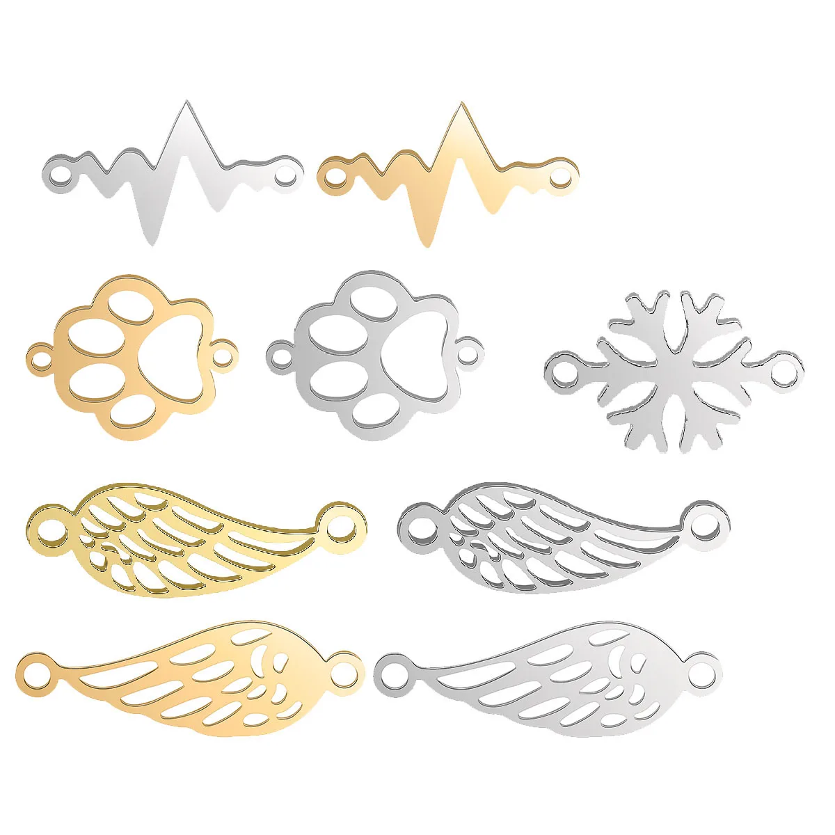 

5Pcs/Set Stainless Steel Dog Paw Snowflake Wing Lightning Charms Connector for DIY Bracelet Jewelry Making Supplies Accessories