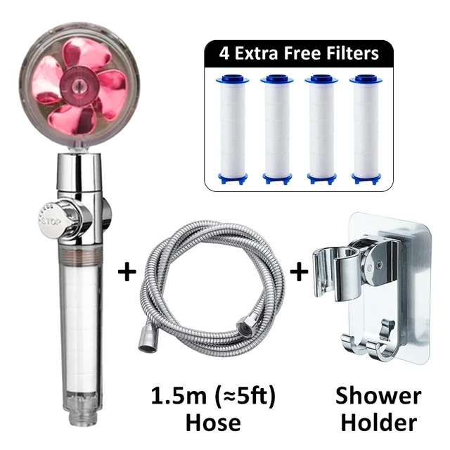 Propeller Shower Head High Pressure Set 360 Rotate With1 Free Water Filter Golden Fan Turbocharge Pure Rainfall Helix Eco Shower R Comb 2