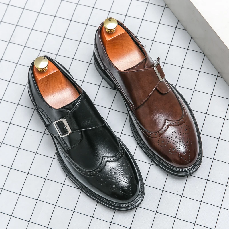 Brown Classic Derby Shoes Men Black Dress Wedding Shoes Men's Formal Leather Handmade Office Business Size 38-46