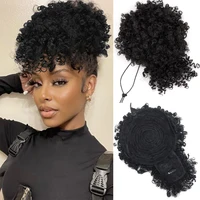 Afro Puff Kinky Curly Hair, Updo Ponytail Extension with Bangs Proximity Wstring Ponytail for Women, Black, Synthetic Hair 1