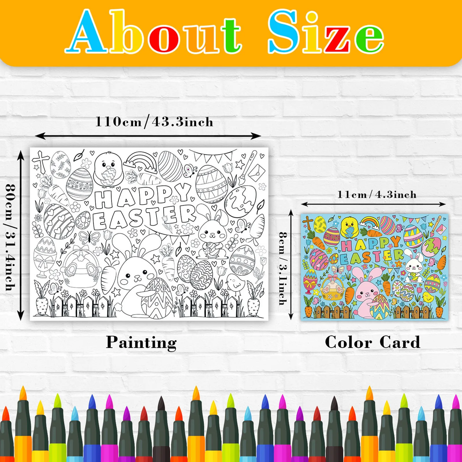 DIY Easter Coloring Poster,Happy Easter Coloring Tablecloth,Design With Easter Crafts School Activities Party Decorations 6