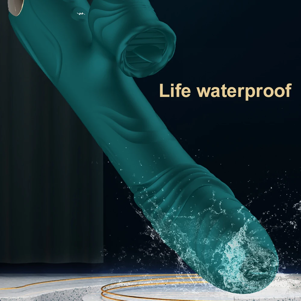 Vibrateur chauffant télescopique avec dildo à stimulation linguale_voghion.com