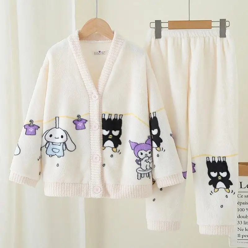 

Kuromi Pajamas Cartoon Cartoon Kawaii Flannel Thicken Tracksuit Pajama Pants Two Piece Set Keep Warm Comfortable Winter The New