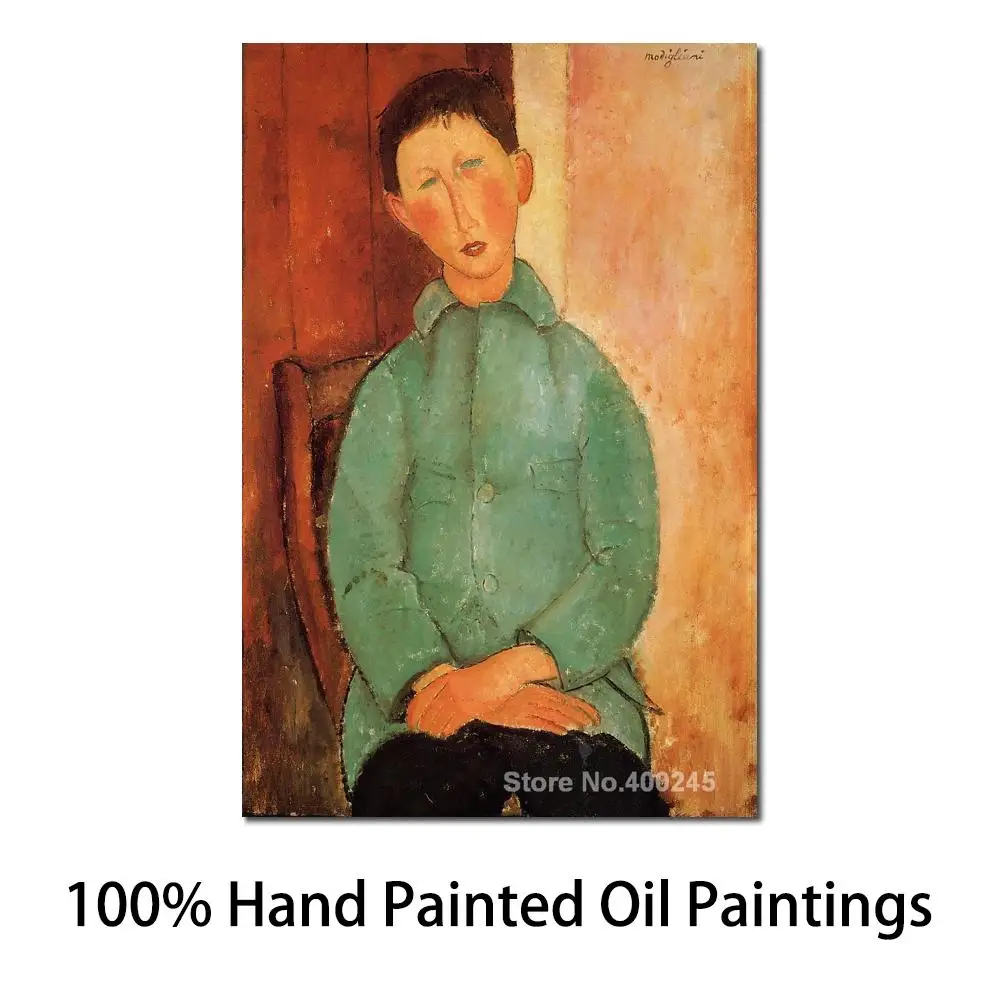 

Portriat Oil Painting for Living Room Boy in A Blue Shirt by Amedeo Modigliani Hand Painted High Quality