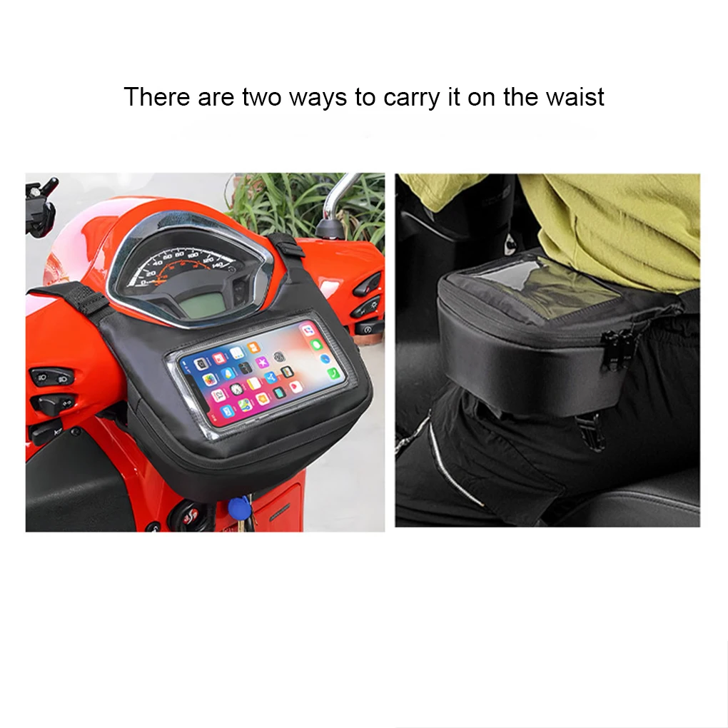 OxfordCloth Durable Front Hanging Bag For Road Electric Motorcycle TPU Large Screen Bag Front Basket