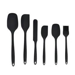 Premium Silicone Kitchen Utensils Set with Cream Scraper and Oil Brush - 6 - Piece Non - Stick Set (Black)