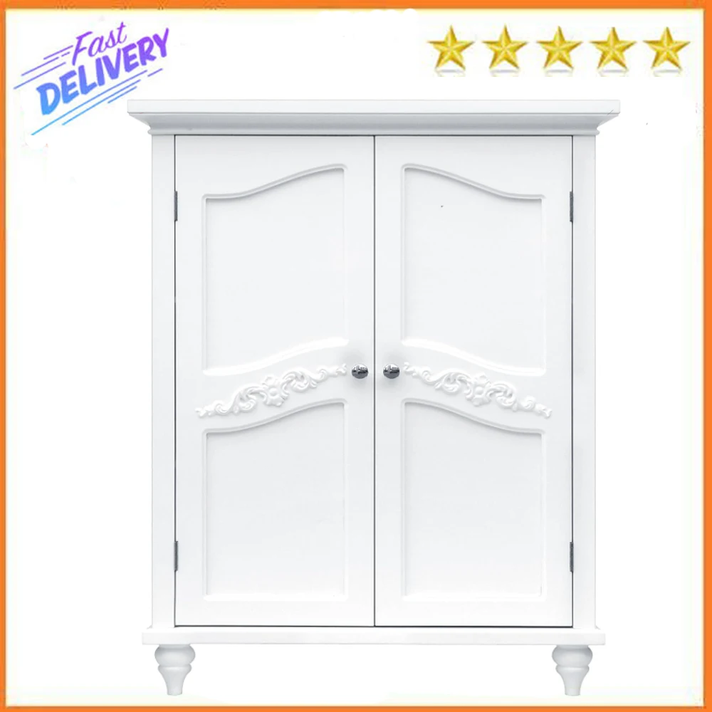 

Teamson Home Versailles Wooden Freestanding Floor Cabinet with 2 Adjustable Interior Shelves 3 Storage Spaces 2 Floral Scroll
