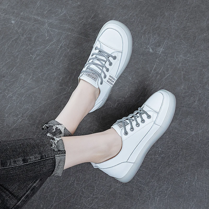 2023 New Spring And Summer Hundred With Leather Single Shoes Female Inside The High Increase Flat Bottom Board Shoes