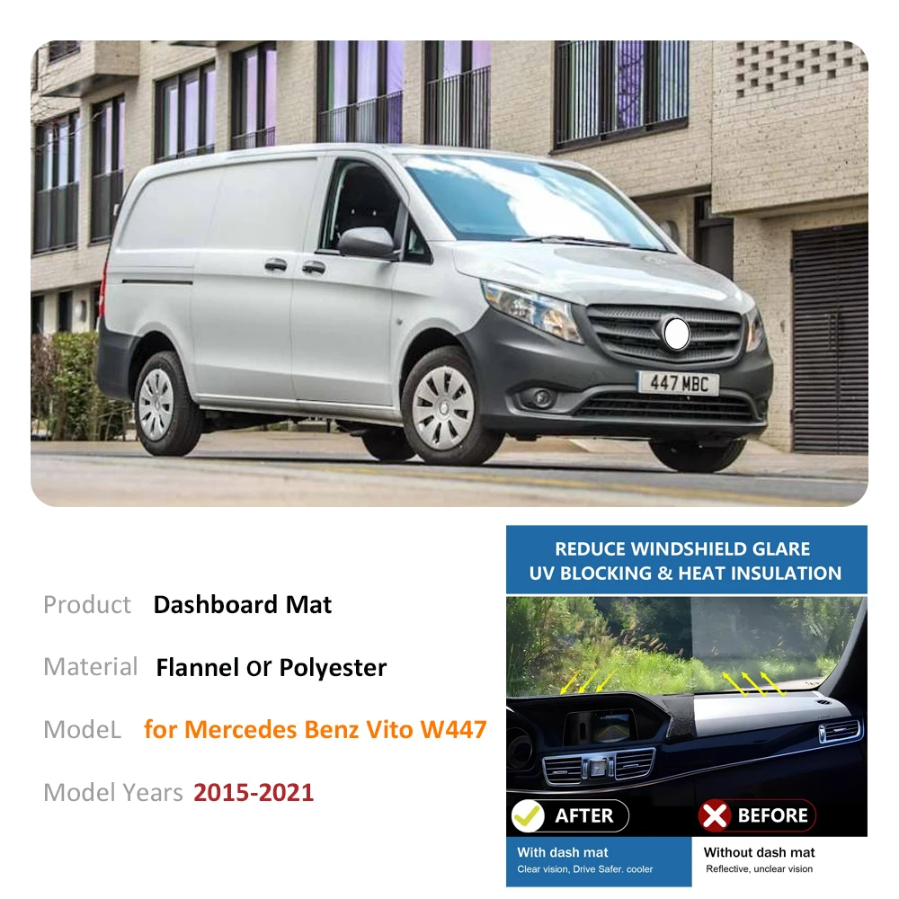 메르세데스 벤츠 Vito W447 V 클래스 2015 2016 2017 2018 2019 2020 2021 긴 스트립 대시 보드 매트 커버 대시 보호 방지