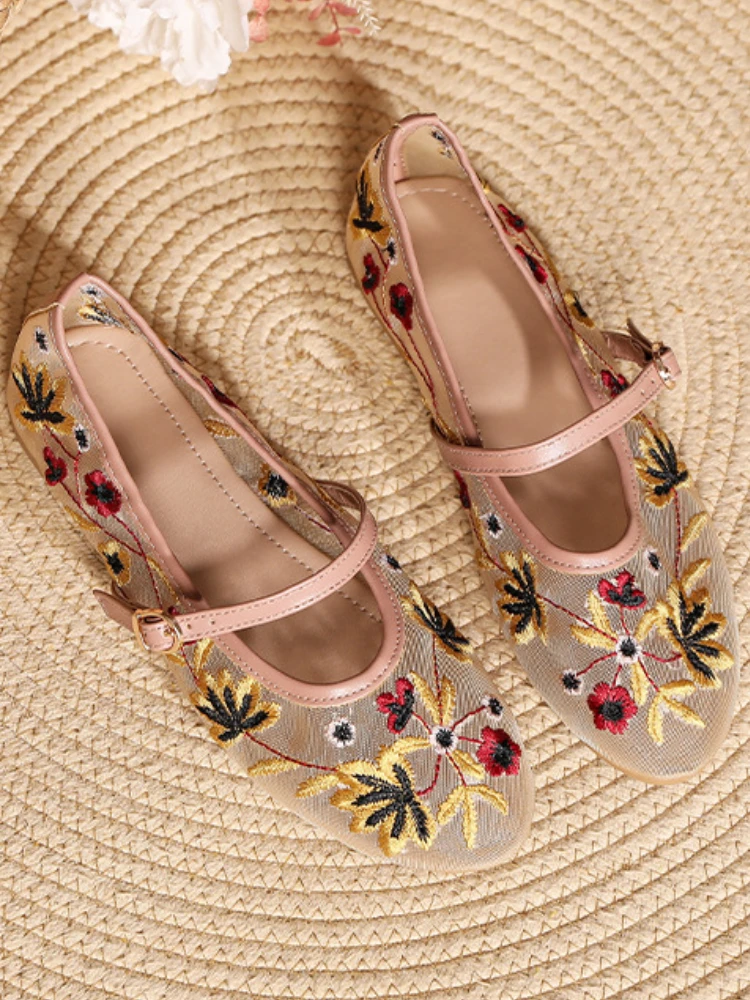 Floral Embroider Mesh Mary Janes Shoes Women Trasparent Elegant Flats Shoes Ladies Casual Summer Breathable Loafers Footwear 4