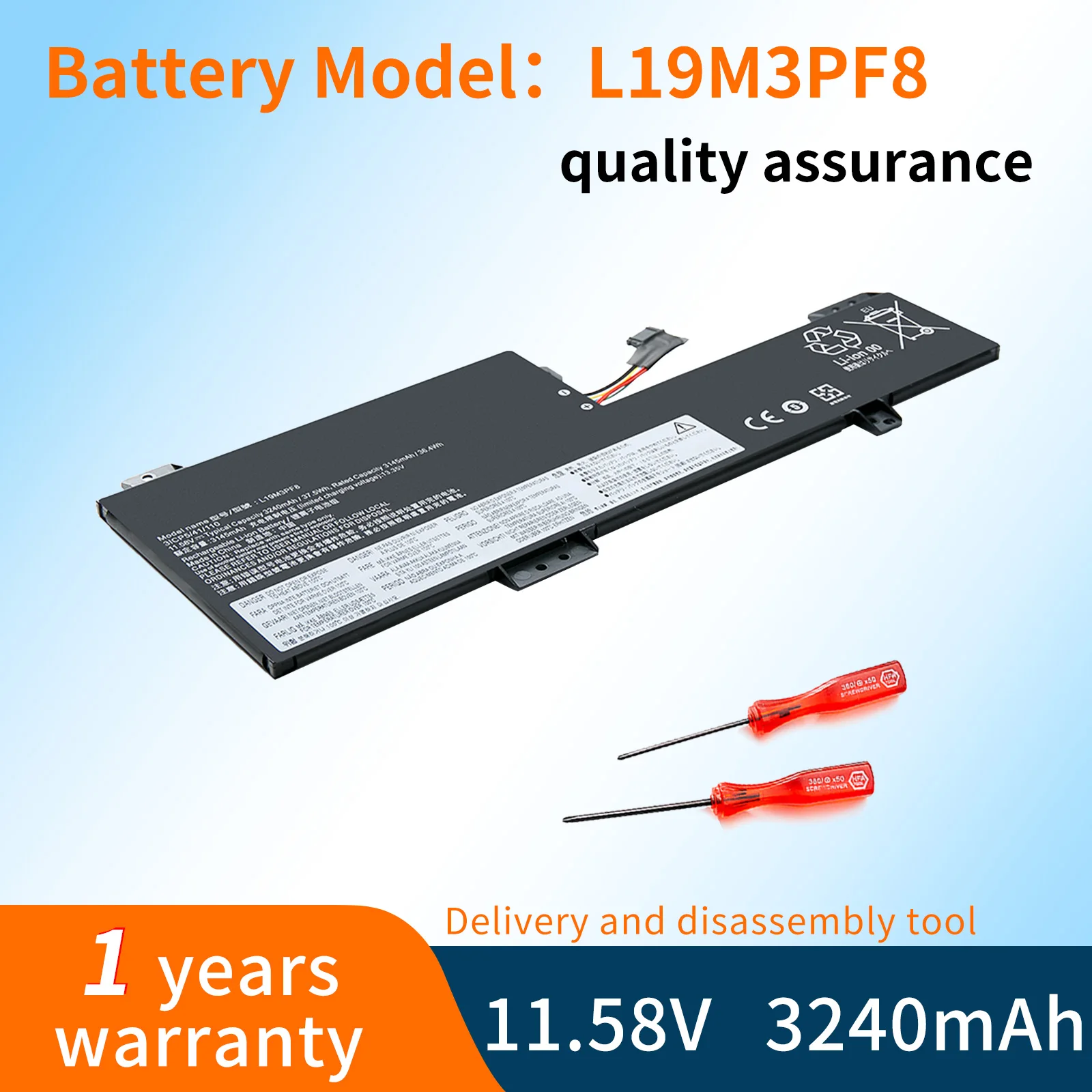 

Аккумулятор для ноутбука BVBH L19M3PF8 L19C3PF8 SB10X02592 11,58 в/37,5 Вт/ч/3240 мА · ч для ноутбука Lenovo Flex 3-11IGL05