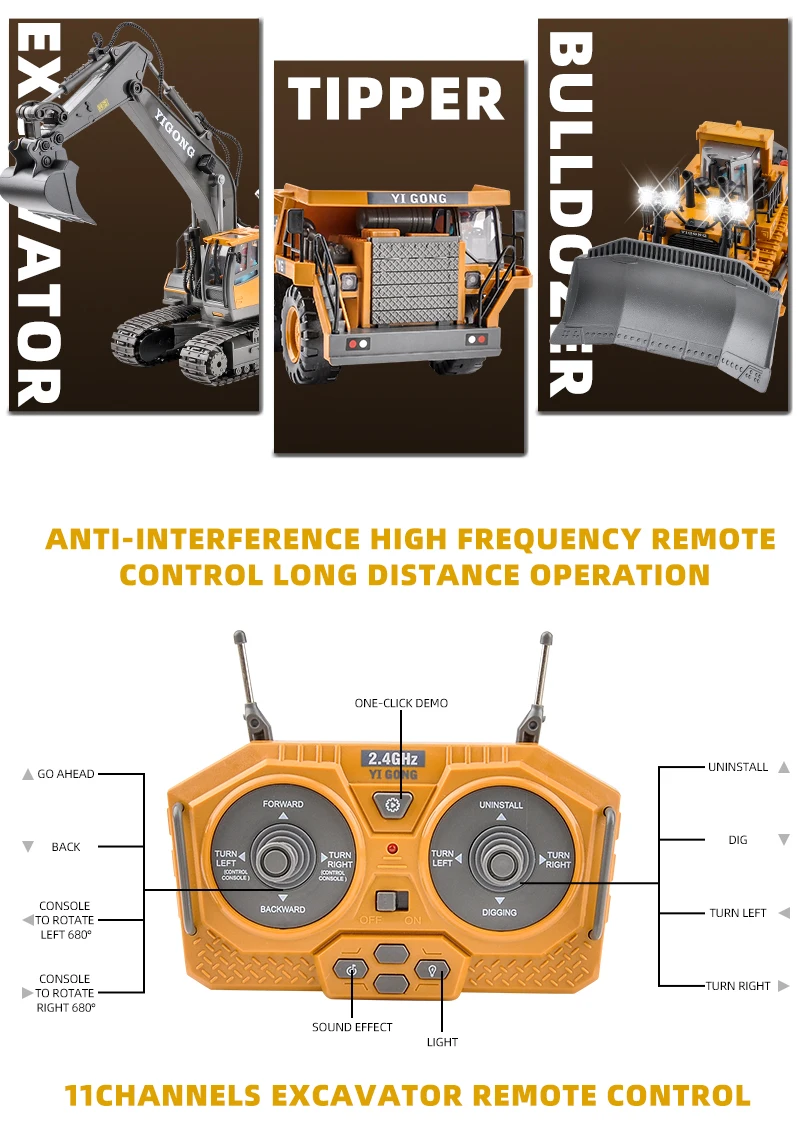 S682f5ba72fd94565b57b734c4c96b898b Kontrola pilot samochodowy Rc koparka ciągnik gąsienicowy wywrotka spychacz urządzenie inżynieryjne elektryczna zabawka dla dzieci prezent dla dzieci