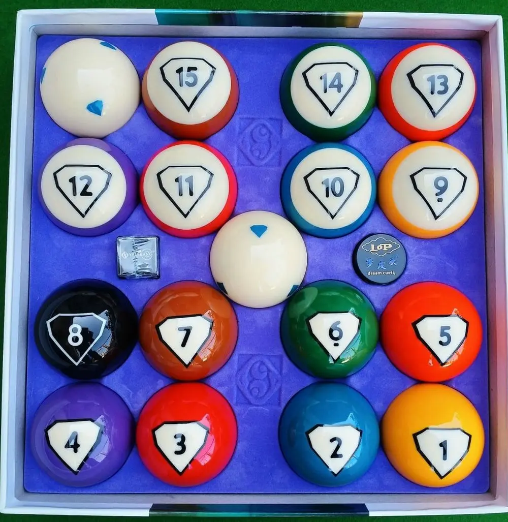 Blue Diamond Grade 16A Phenolic Resin Billiards Pool 17 Balls 2-1/4" + 2 Chalks Set