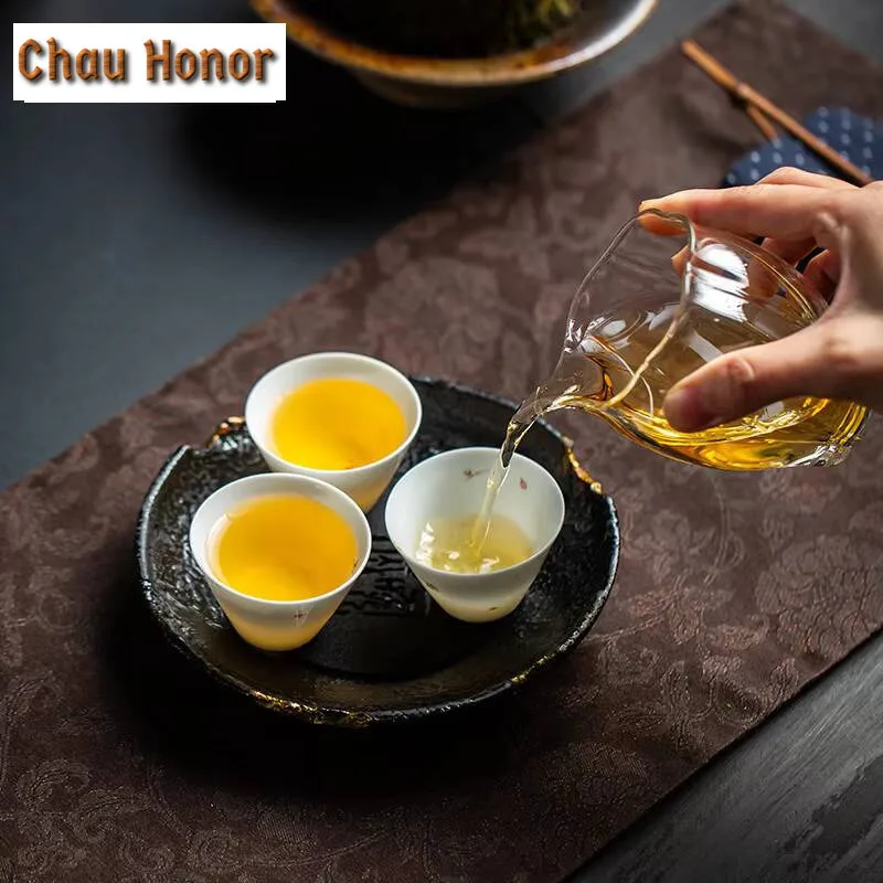 Retro Lacquer Craft Series Pot Bearing Holder Retro Dry Brew Table Tea Tray Cup Mats Refreshment Fruit Plate Tea Ceremony Craft