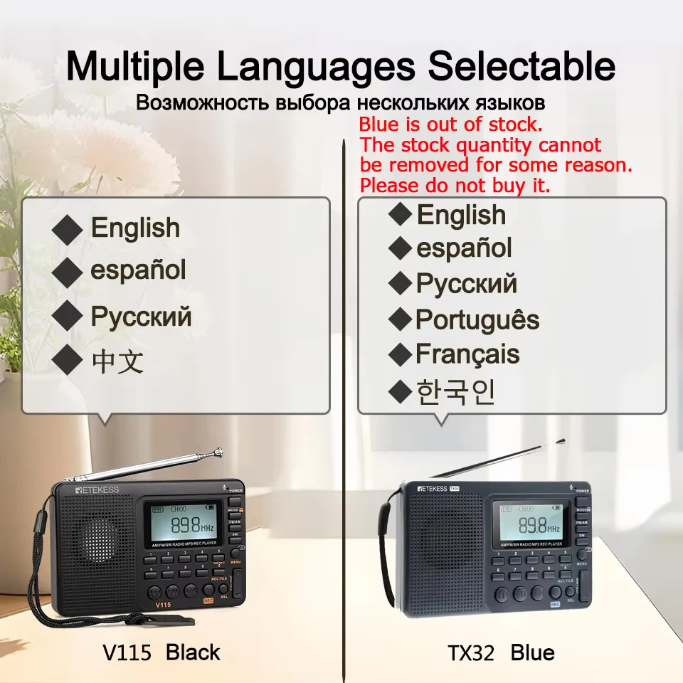 Portable Radio Retekess V115 Radio FM AM SW Rechargeable Shortwave Battery Powered Full Waves USB Recorder For Gift