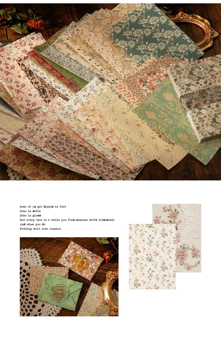 100 Blatt Vintage INS Blumenmuster-Materialpapier, beschreibbar, dekoratives Tagebuch, Scrapbooking, Hintergrundpapier – Detail 15
