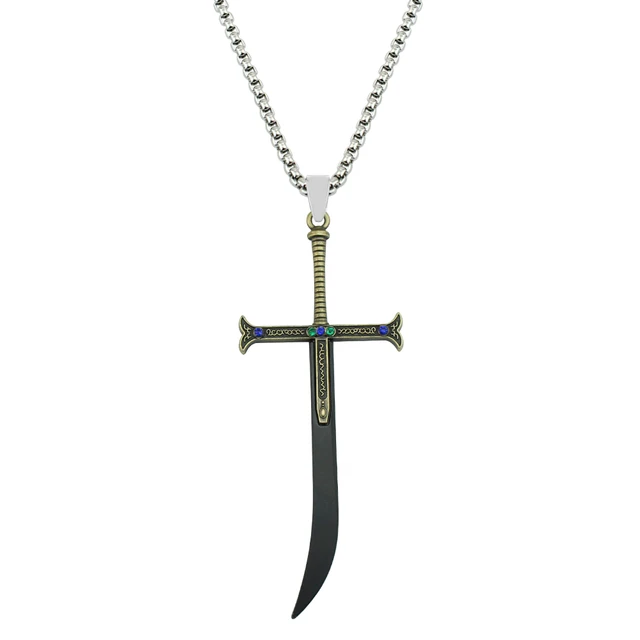 Dracule Mihawk Black Sword Necklace Anime Metal Hawk Eyes