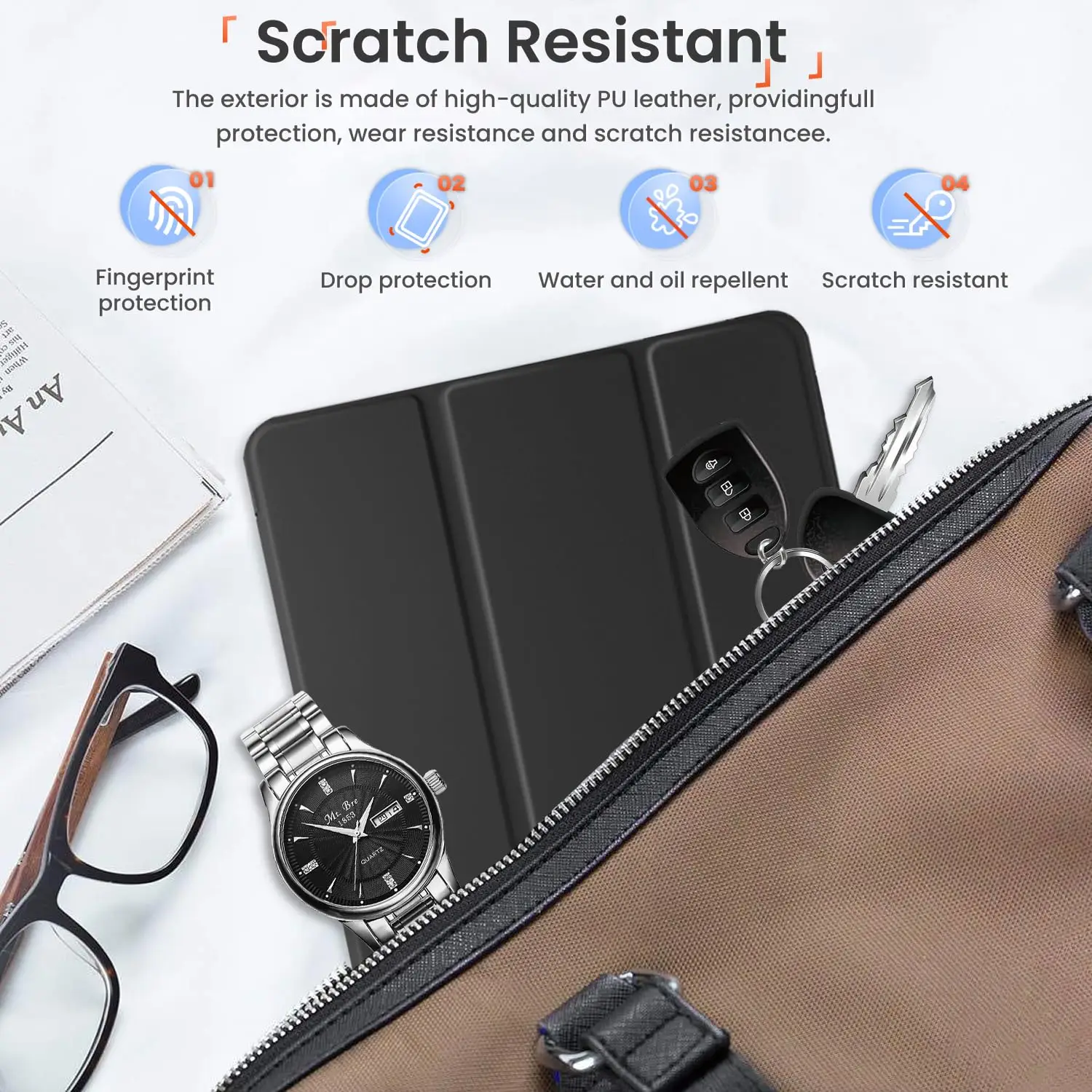 Premium Tri-Fold Magnetic Flip Stand Tablet Case - PU Leather Smart Cover with Soft Silicone Back