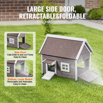 VEVOR Outdoor Cat House Weatherproof Feral Cat Shelter for Multiple Cats Outdoor Wooden Cat House with Side Door 22 4